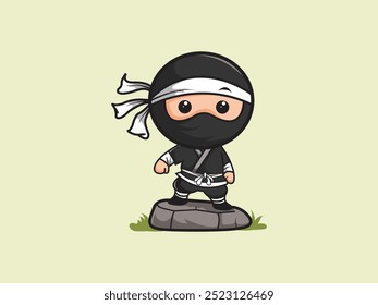 a ninja baby standing on a rock