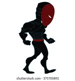 Ninja Bad Guy Standing Red Black Cartoon Vector