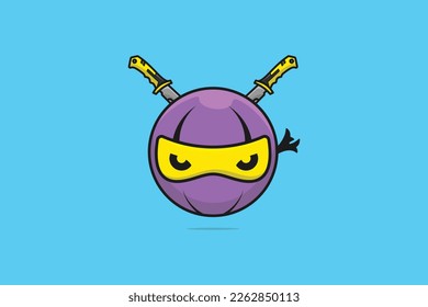 Ninja Ball with Swords vector illustration. Sports round ball vector design. Ninja ball vector graphics, Simple elegant flat style, Swords in cross sign vector design with shadow.