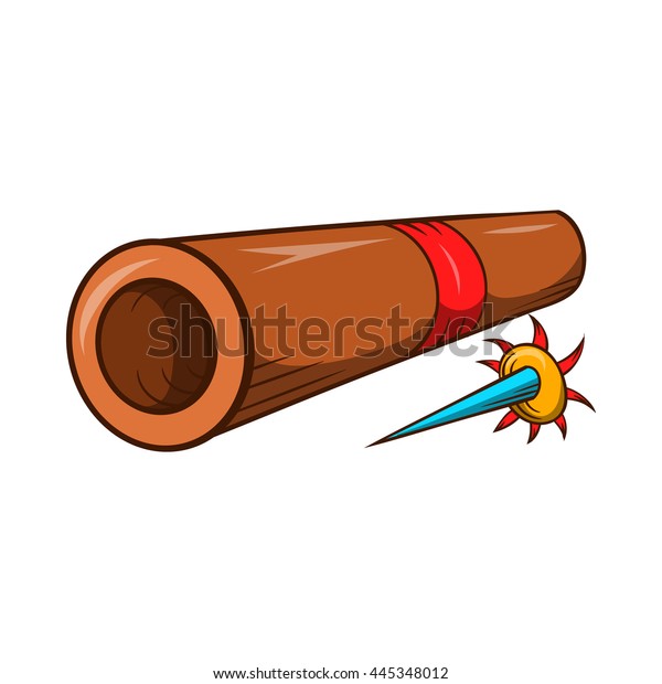 Ninja bamboo tube with a poisoned arrow icon in cartoon style isolated on white background