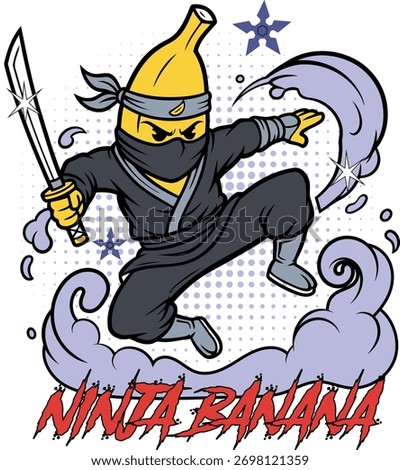 Ninja banana with sword Vector, illustration