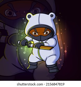 The ninja bear is holding the sword esport mascot design logo of illustration