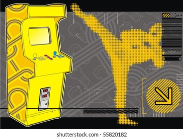 Ninja beat-em-up fighting arcade in yellow & grey.