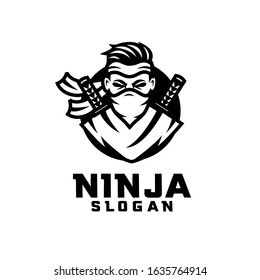ninja black circle character logo icon design cartoon