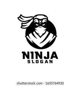 ninja black circle character logo icon design cartoon