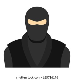 Ninja in black clothes and mask icon flat isolated on white background vector illustration