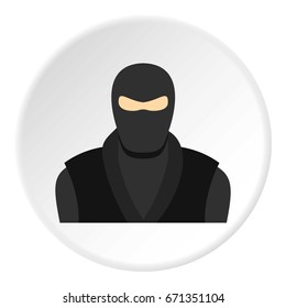 Ninja in black clothes and mask icon in flat circle isolated vector illustration for web