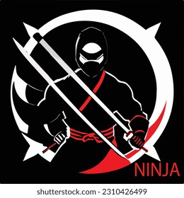 Ninja in schwarzem Kostüm mit Schwert-Vektorgrafik