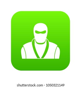 Ninja in black mask icon digital green for any design isolated on white vector illustration