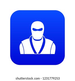Ninja in black mask icon digital blue for any design isolated on white vector illustration