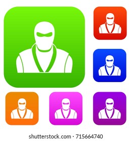 Ninja in black mask set icon color in flat style isolated on white. Collection sings vector illustration