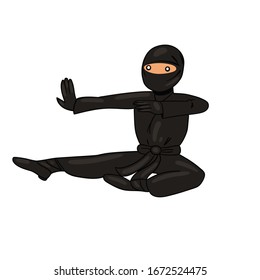 Ninja en un traje negro aislado en un fondo blanco. Gráficos vectoriales.