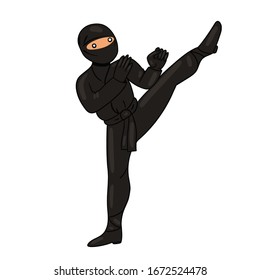 Ninja in einem schwarzen Anzug einzeln auf weißem Hintergrund. Grafiken der Vektorillustration.