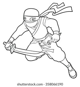 Ninja Black White Carton Line Art Stock Vector (Royalty Free) 358066190 ...