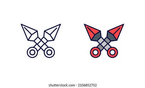 Ninja blades icon set. Throwing knife series special collection linear icon set. Download creative war encounter related vector. Editable linear icon set. white background.