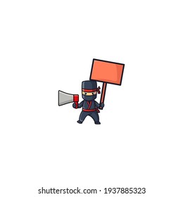 Ninja With Board Cartoon Character Design Vector Illustration. With Cute, Funny, And Fun Cartoon. 