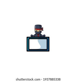 Ninja With Board Cartoon Character Design Vector Illustration. With Cute, Funny, And Fun Cartoon. 