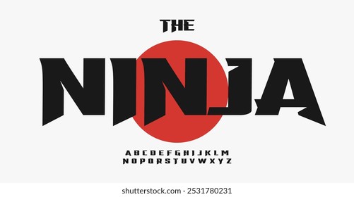 Ninja bold font, sharp edges angular letters, cutting edge Japanese culture headline, sleek geometric design, warrior typeface. Vector typeset