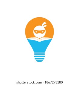 Ninja Buch Bulb Form Konzept Logo Design Vorlage. Ninja-Logo, Vektorsymbol buchen