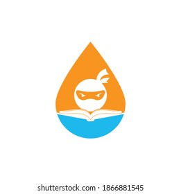 Ninja book drop shape concept logo design template. Book ninja logo vector icon