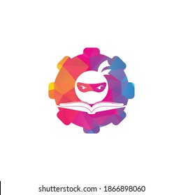 Plantilla de diseño del logotipo del concepto de la forma de los engranajes del libro Ninja. Icono vectorial del logotipo del libro ninja