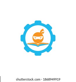 Ninja book gear shape concept logo design template. Book ninja logo vector icon