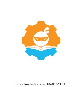 Ninja book gear shape concept logo design template. Book ninja logo vector icon