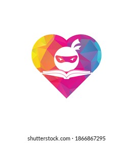 Ninja book heart shape concept logo design template. Book ninja logo vector icon