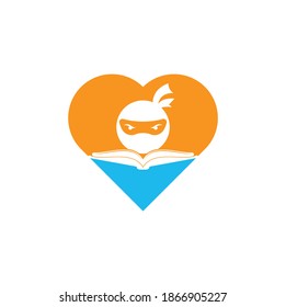 Ninja book heart shape concept logo design template. Book ninja logo vector icon