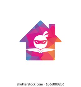 Ninja book home shape concept logo design template. Book ninja logo vector icon