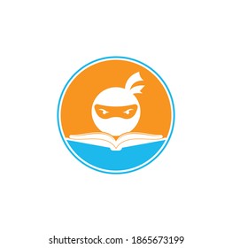Plantilla de diseño del logotipo del libro Ninja. Icono vectorial del logotipo del libro ninja