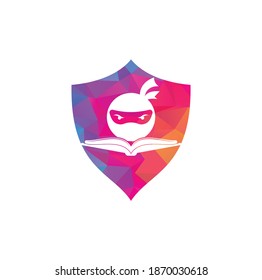 Ninja book shield shape concept logo design template. Book ninja logo vector icon