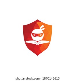 Ninja book shield shape concept logo design template. Book ninja logo vector icon