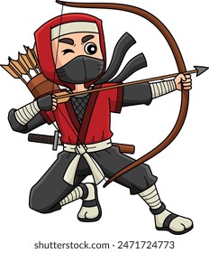 Ninja with Bow and Arrow Cartoon Colored Clipart 