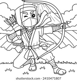 Ninja with Bow and Arrow Coloring Page for Kids