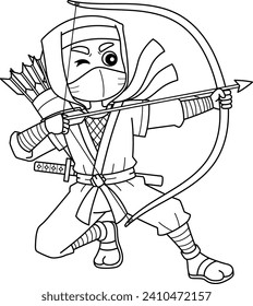 Ninja with Bow and Arrow Isolated Coloring Page