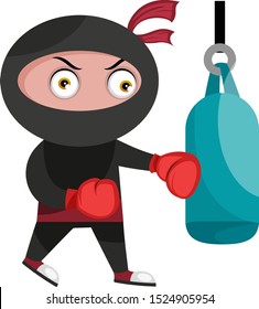Ninja boxing, illustration, vector on white background.