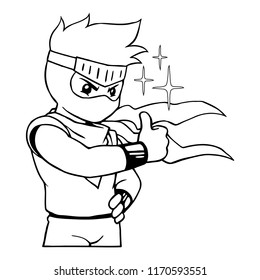 Ninja Boy Gives Thumb Up BW.
