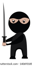 Ninja boy, holding sword, wearing mask, vector, color drawing or illustration. 