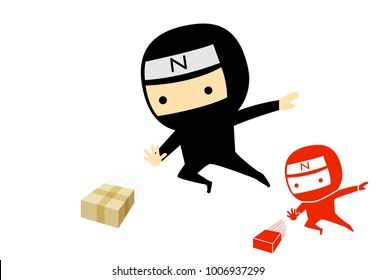 Ninja boy jump and send a product box, vector art