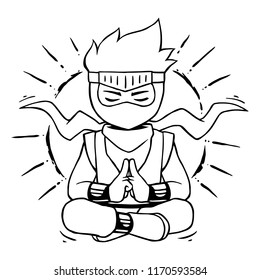 Ninja Boy Meditation Mode BW.
