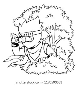 Ninja Boy Stalking Target BW.