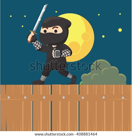 Ninja boy walking when night