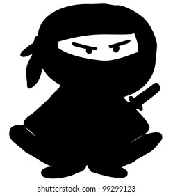 Ninja cartoon character. Hand drawing sketch vector illustration