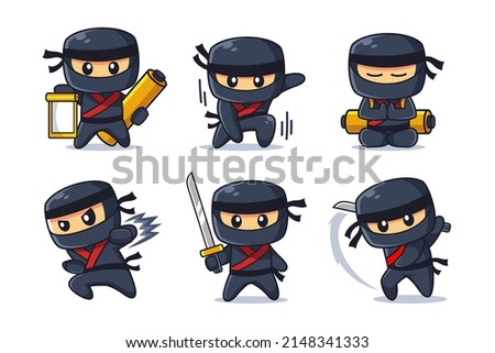 Ninja Cartoon Character in Various Poses