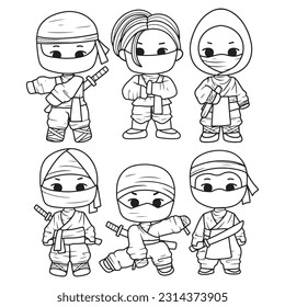 ilustración vectorial de colección de dibujos animados de ninja