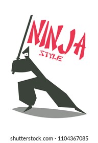 Ninja in cartoon style.  Flat vector illustration isolated on white background.