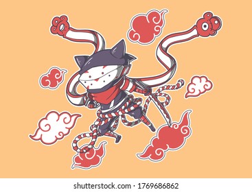 Ninja Cat Attacking,  Vector