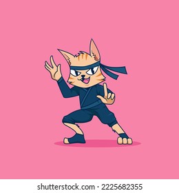 ninja cat cartoon character anthropomorphic illustration. karate martial arts cat cartoon mascot illustration isolated flat vector cartoon style