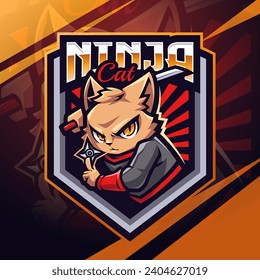 Ninja cat esport mascot logo design
